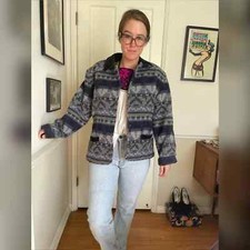 80 Vintage Woolrich Blue Wool Tapestry Blanket Coat
