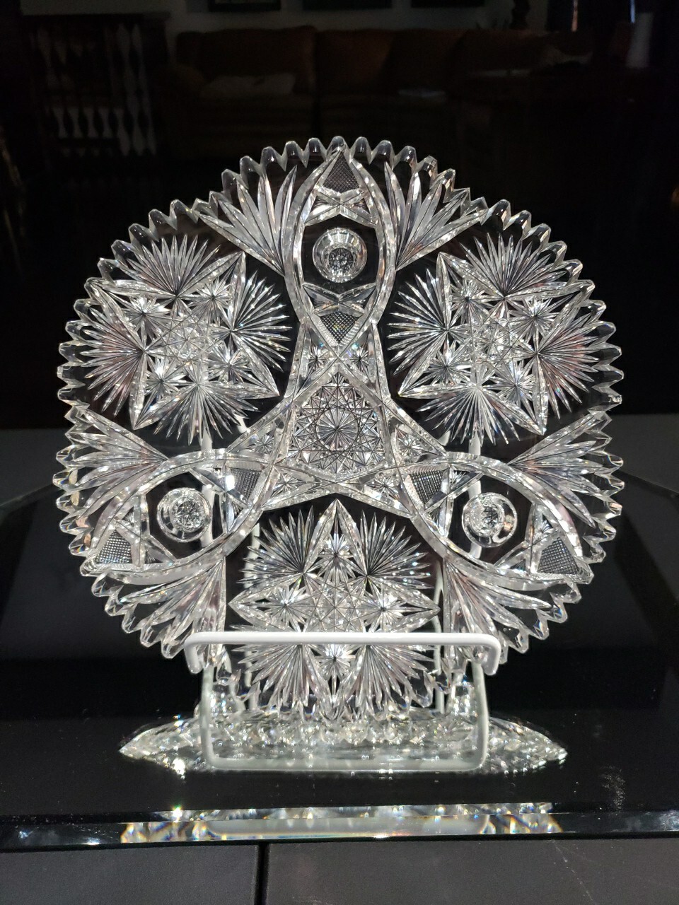 10" Footed Plate. American brilliant period cut glass crystal Signed Fry Fashion