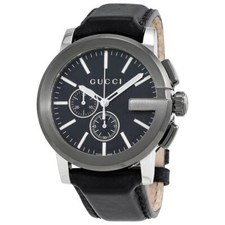 Gucci G-Chrono Black Dial Chronograph Leather Strap Men's Watch - YA101205
