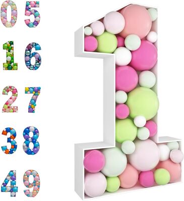 JoyBox Design 3FT Mosaic Balloon Frame Number 1 Light Up Numbers Pre-Cut Kit ...