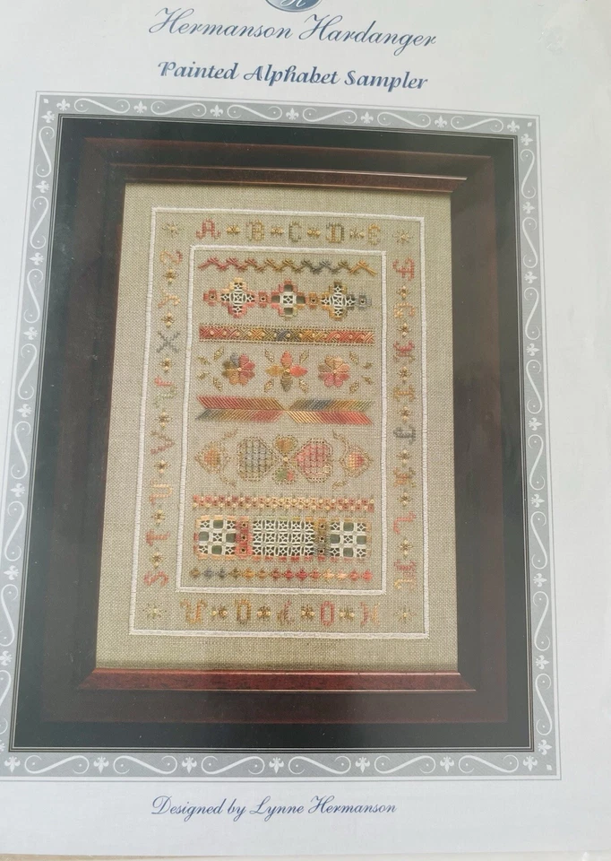 PAINTED ALPHABET SAMPLER Hermanson Hardanger Cross Stitch Pattern #301 (2000) - Image 3 of 3