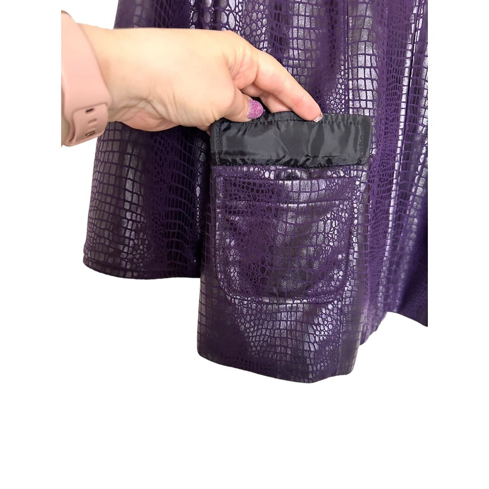 Susan Graver Purple Faux Leather Reptile Print Jacket Sz Large 3/4 Bell Sleeve - Image 3 of 4