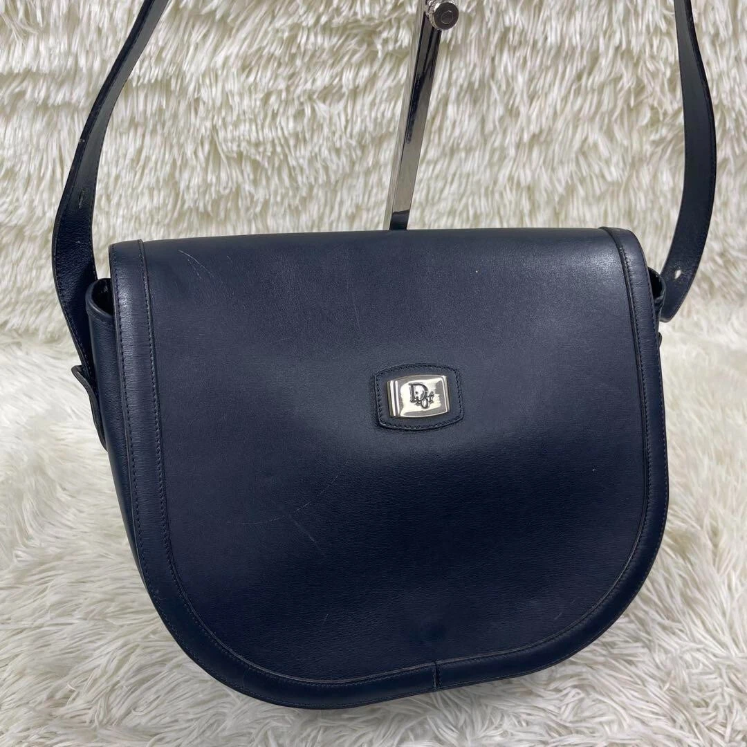 Sac bandoulière vintage Christian Dior cuir bleu marine C355