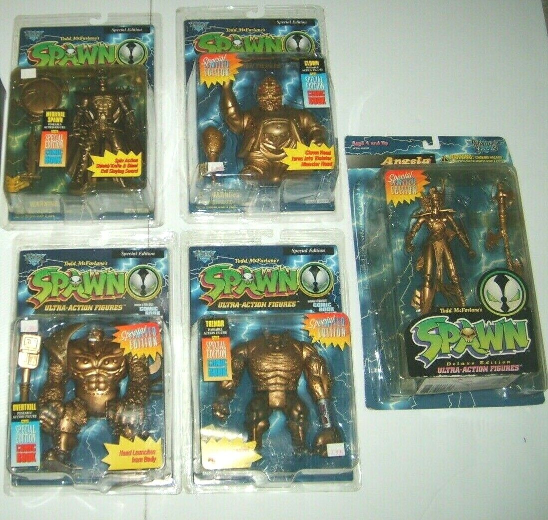 5 SPAWN GOLD LIMITED EDITION FIGURE LOT MEDIEVAL CLOWN ANGELA OVERKILL ...