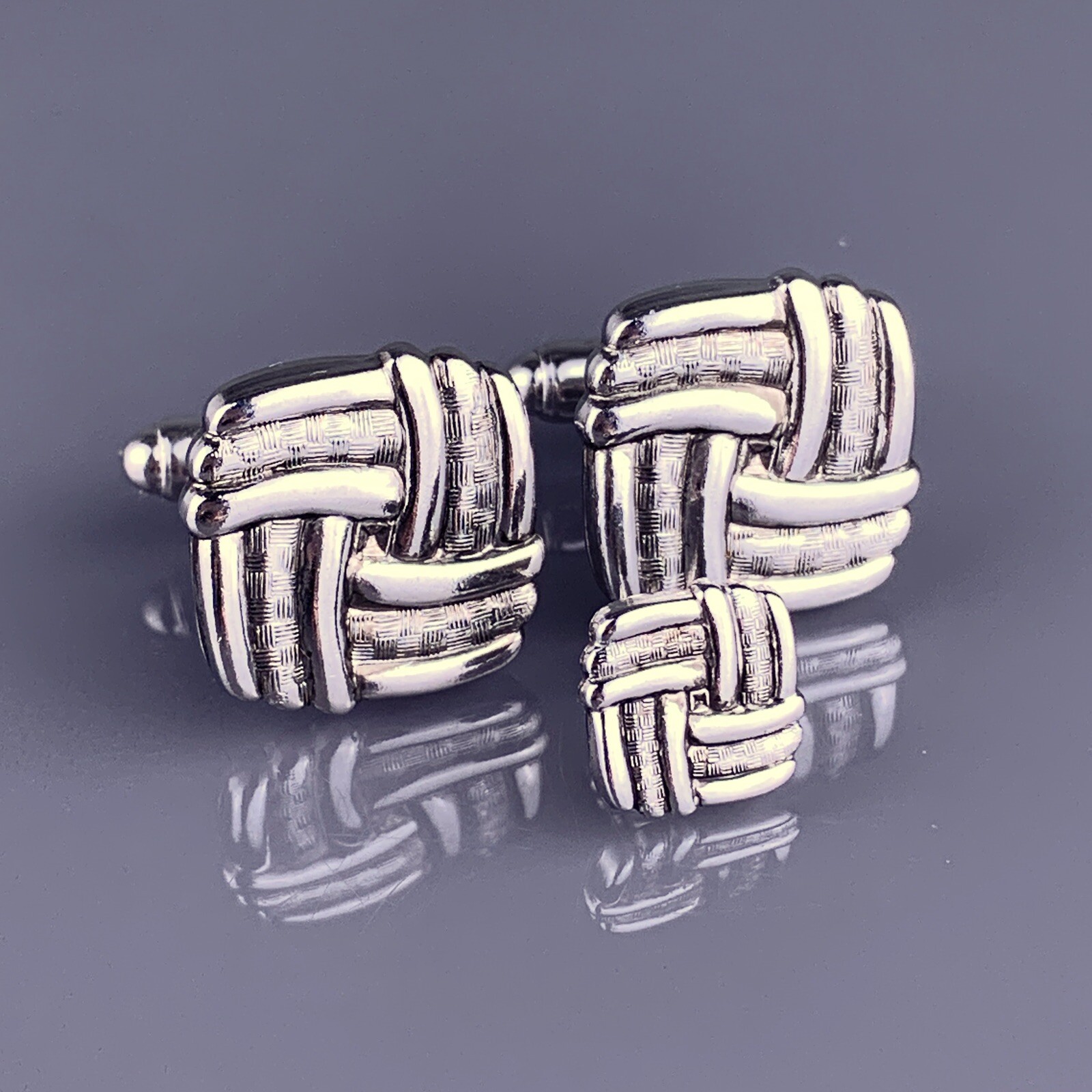Square Weave Interlocking Cufflinks Tie Tack Pin … - image 1