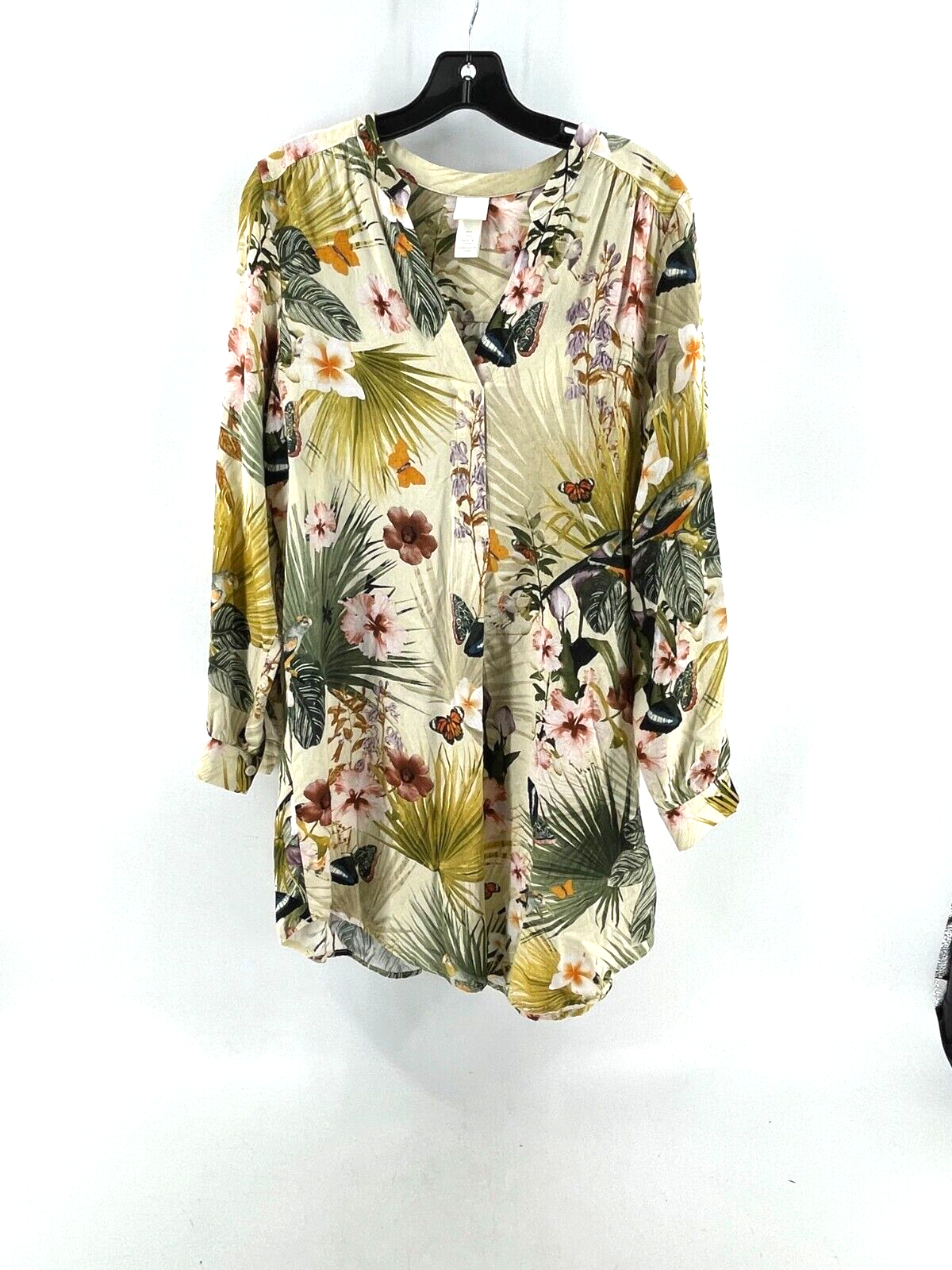 H u0026 M Women's Butterfly Bird Floral Print Long Sleeve Tunic Top Shirt Size  2 | eBay