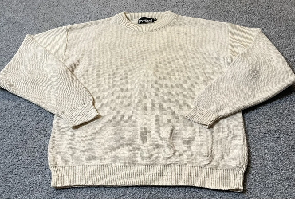 Suéter De Colección Años 80 Tony Lambert EE. UU. Para Hombres M Pullover Algodón Marfil Cuello Redondo Clásico Foto 3 de 4