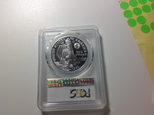 1992-P $1.00 Columbus PCGS PR69DCAM (yellow) - Picture 2 of 2