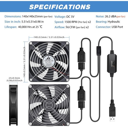 140mm USB Lüfter Doppelt USB Ventilator PC Gehäuselüfter PC Computer Lüfter - Afbeelding 3 van 12