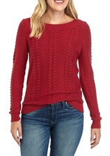 New MICHAEL KORS Size SMALL Cable-Knit Cotton Sweater Red Long Sleeve