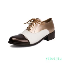 Women's Colorblock Patchwork Lace Up Flat Oxfords Shoes Color Matching Pump 2025