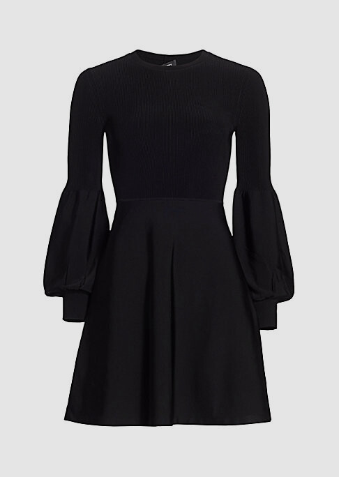 $425 Theory Women's Black Blouso- Sleeve A-Line Dress Size Large
