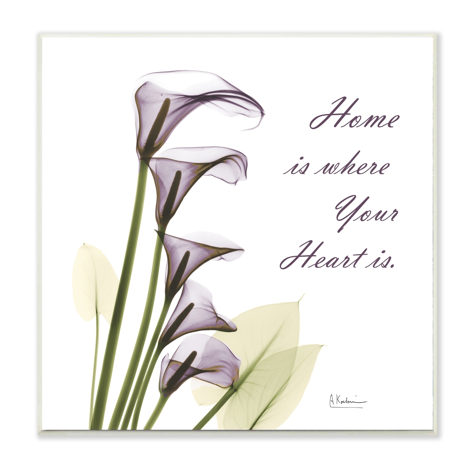 Stupell Home Where Heart Is Quote Calla Lily Flowers Wood  12 x 12
