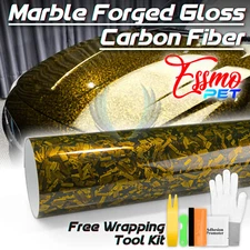 ESSMO PET Marble Forged Gloss Carbon Fiber Golden Yellow Car Vinyl Wrap Decal