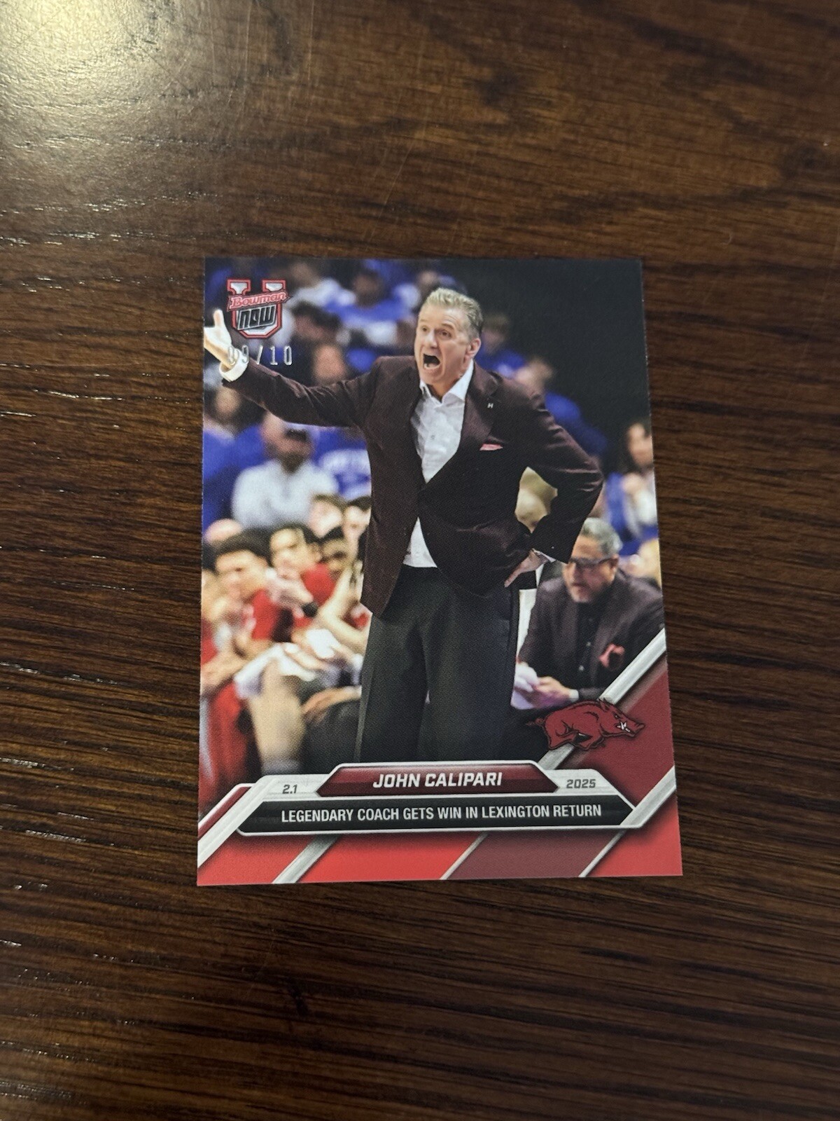 John Calipari Arkansas 2024-25 Bowman U NOW Basketball Card 58 Red Parallel /10