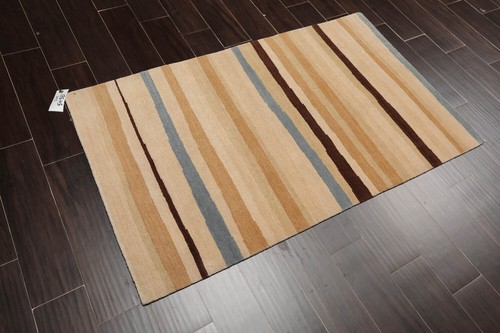 3x5 Hand-Knotted Contemporary Striped Tibetan Wool Area Rug Beige - Picture 8 of 8