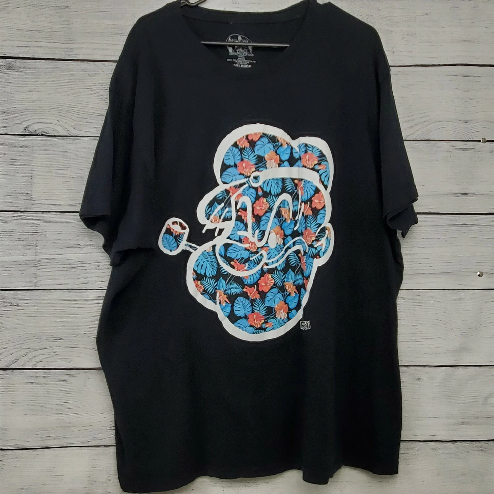 Popeye Adult Floral Graphic Print Short Sleeve T-Shirt Size 3XLarge EUC