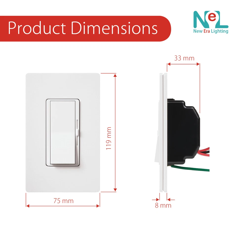 LED Decora Rocker Dimmer, Single & 3-Way Switch, CFL 600W / LED 150W - Image 2 of 4