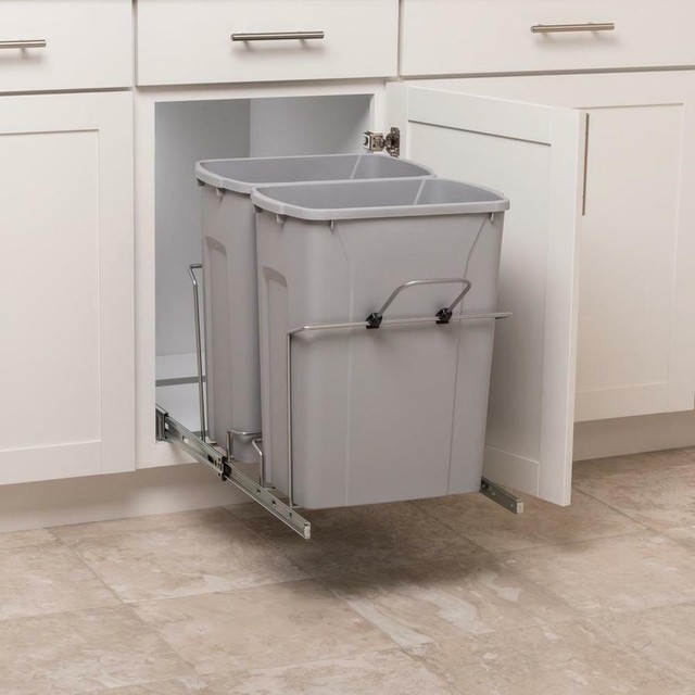 Simply Put 35 Quart Plastic Grey Kitchen Cabinet Garbage Bin Pull