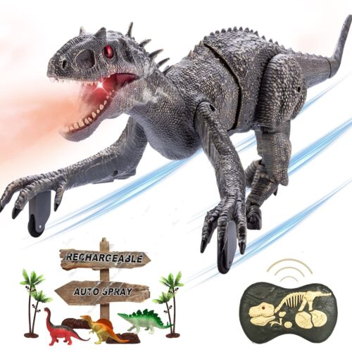 Remote Control Dinosaur Jurassic T Rex Toys for Boys Electronic RC Spray Rapt...