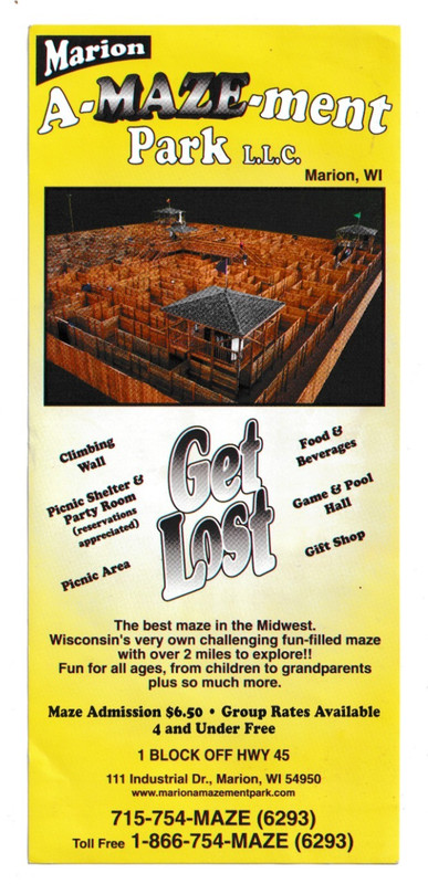 MARION A-MAZE-MENT PARK Best Maze in Midwest Haunted Marion Wisconsin flyer ad