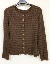 Peruvian Connection Chunky knit Cardigan Womens S Khaki Red Mix Cotton 614