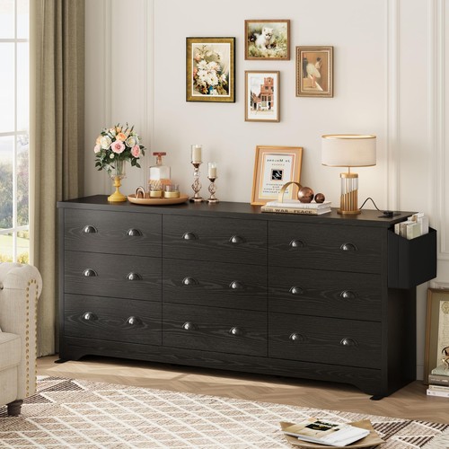Dresser 9 Drawer 63" W Long Wood Storage Chest of Drawers for Bedroom Living ...