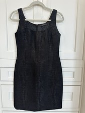Tahari Little Black Dress Animal Snake Embossed Sheath Sleeveless S (est)
