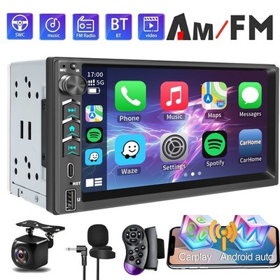 7'' Double DIN GPS Car Stereo Wireless Android Auto &CarPlay,Bluetooth+camera