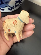 Vintage Soldtacka Sweden DALA SHEEP Ewe Floral Design Wooden Figurine Damaged