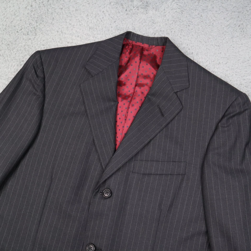 Oxxford Clothes Suit Mens 40R - Pants 34x28 Pinstripe Gray Red Polka Dot Liner - Image 4 of 4