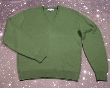 Vintage Robert Bruce Green V-neck Knit Pullover Sweater - Men's Large - USA Made