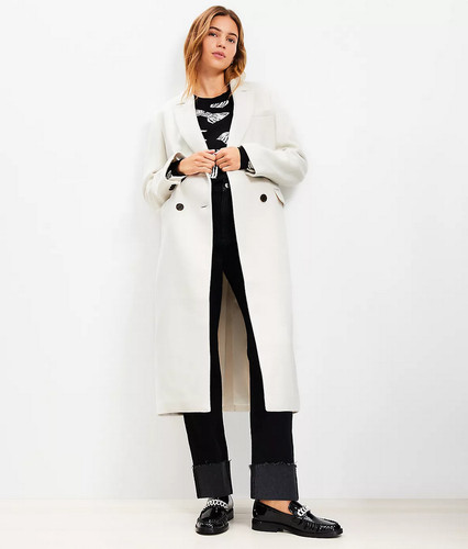 NEW ANN TAYLOR LOFT $210 WHISPER WHITE DOUBLE BREASTED COAT SZ L LARGE