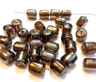 24 Vintage Handmade Glass Topaz Iridescent 12x10mm. Barrel Cylinder Beads S2