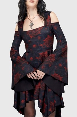Killstar Dress Womens Medium Black Floral Blood Rose Gothic Sexy Witchy Goth NWT
