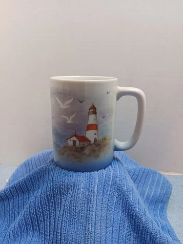 Vintage Otagiri Lighthouse Ocean Sailboats Seagulls Nautical Coffee Tea Mug Cup