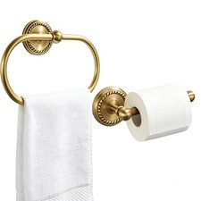Antique Brass Toilet Paper Holder Vintage Gold Hand Towel Ring Wall Mounted B...