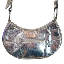 H & M Divided Metallic Silver Crossbody Bag With Adjustable Strap & Front Zipper