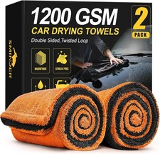 2-Pack 1200 GSM Microfiber Car Drying Towels, Ultra-Absorbent, Streak-Free