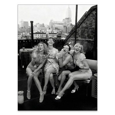 Retro Black And White Woman Canvas Wall Art Fashion Rooftop Party Posters Tre...