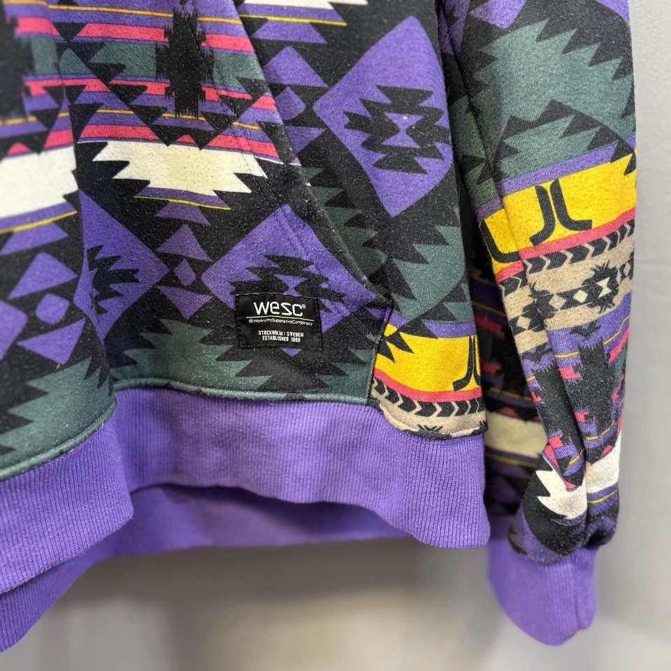 WeSC Hoodie Mens Extra Large Purple Aztec Print Pullover Sweatshirt Streetwear - Image 3 of 4