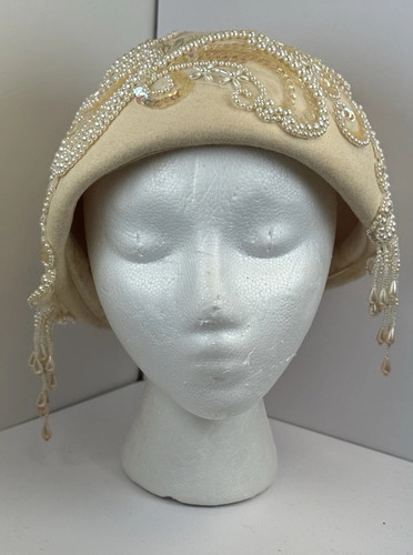 Vintage 50er Jahre Perlen Perlen Pailletten Cloche Hut - Collman Hat Co. Hirschfell Filz selten - Bild 5 von 20
