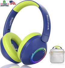 Noise Cancelling Headphones for Kids,Colorful RGB LED Lights, 60H Playtime, Blue