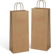 Kraft Paper Wine Bags with Handles - 5.25X3.25X13 Inch for Whiskey  Spirits Bot