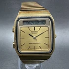 Seiko Analog Digital Watch Men 31mm Gold Dial Gold Tone H357-5009 New Battery