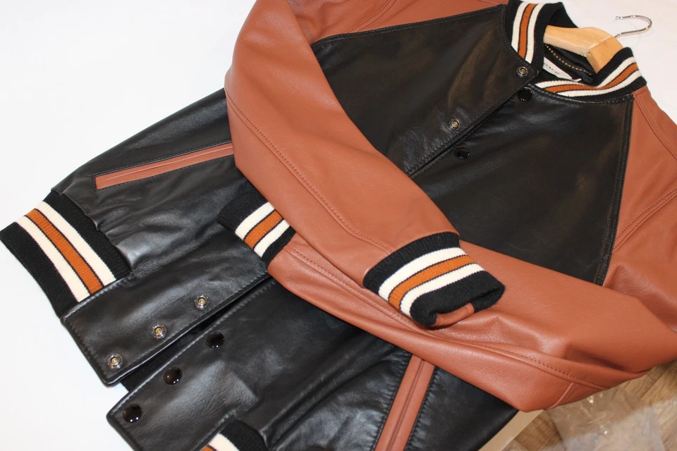 Coach Men's Cow Leather Brown Varsity Jacket with Wool Trim Size 46 USA 36 - Image 2 of 4