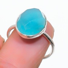 Aqua Chalcedony Gemstone 925 Sterling Silver Jewelry Ring Size Adjustable M151