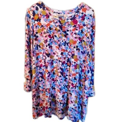 LOGO Lori Goldstein Size 1X Floral Print Tunic  Pockets. 