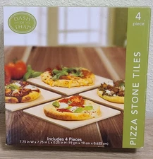 NEW! DASH OF THAT 4 PIECE PIZZA STONE TILE SET 7.75" x 7.75 x 0.25 OVEN or GRILL