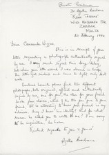Agatha Barbara-Handwritten Letter (1st Woman President of Malta)
